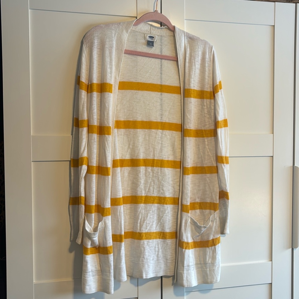 Mustard yellow and white stripe light weight cardigan